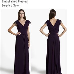 JS Boutique V-Neck Embellished Pleated Surplice Long dress